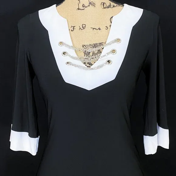 White House Black Market Embellished Black and White stretch tunic XXS - Picture 2 of 6